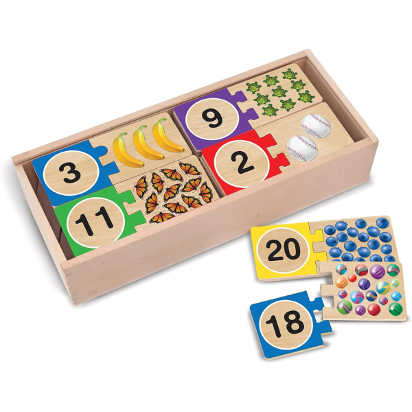Melissa & Doug Self-Correcting Wooden Number Puzzles With Storage Box (40 Pcs) Online now