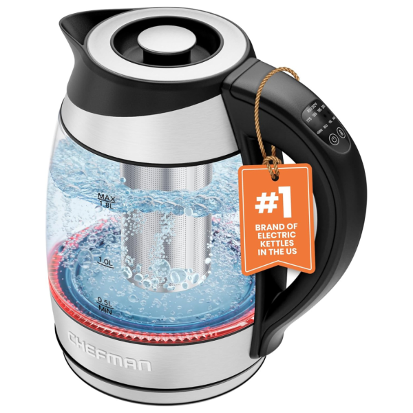 Chefman 1.8 Liter Electric Glass Kettle With LED Indicator Lights & Tea Infuser on Sale