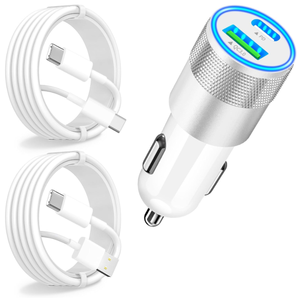 66W MFi Certified USB-C Car Charger with 2-Pack USB-C Cable Fashion