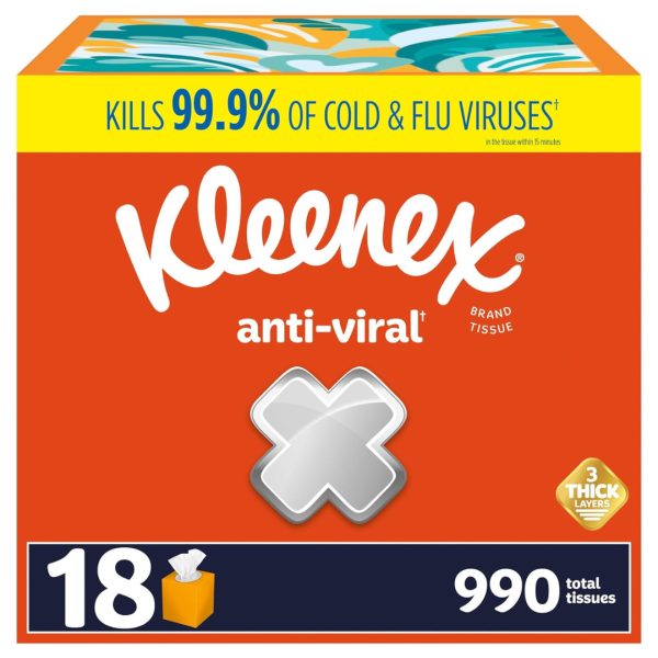 Kleenex Anti-Viral Facial Tissues (18 Cube Boxes, 55 Tissues Per Box = 990 Total Tissues) Online