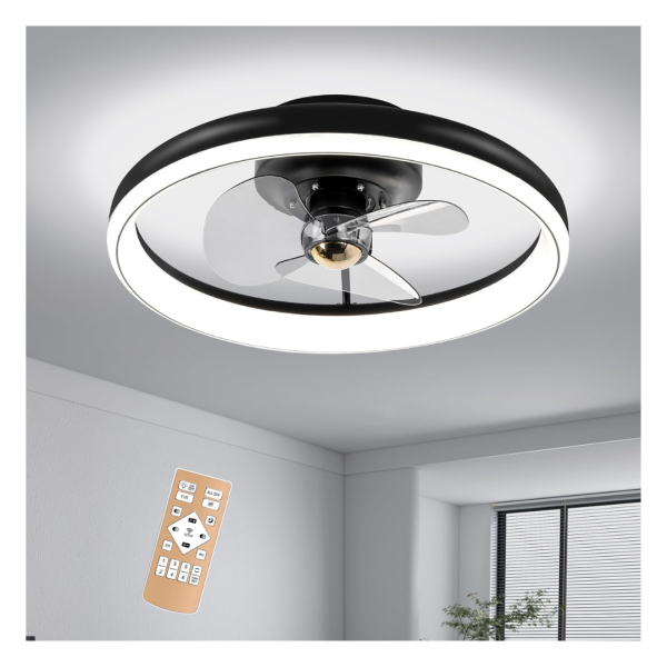 Cocostar Low Profile 16  Black Flush Mount Ceiling Fans With Lights Fashion