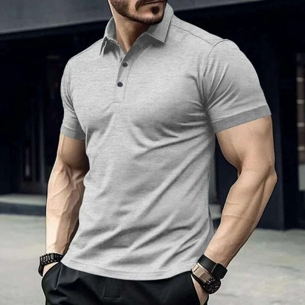 Cross border Summer AliExpress Amazon Men s Polo with Polo Collar and Button Up Solid Color Large Casual Sports Polo Shirt Online Sale - Image 4