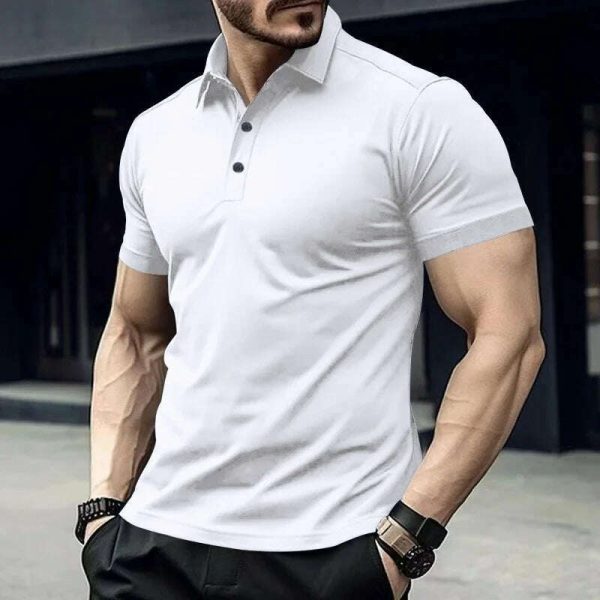 Cross border Summer AliExpress Amazon Men s Polo with Polo Collar and Button Up Solid Color Large Casual Sports Polo Shirt Online Sale - Image 3